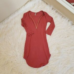 Feather Small Burnt Orange Mini Dress V Neck Mid S
